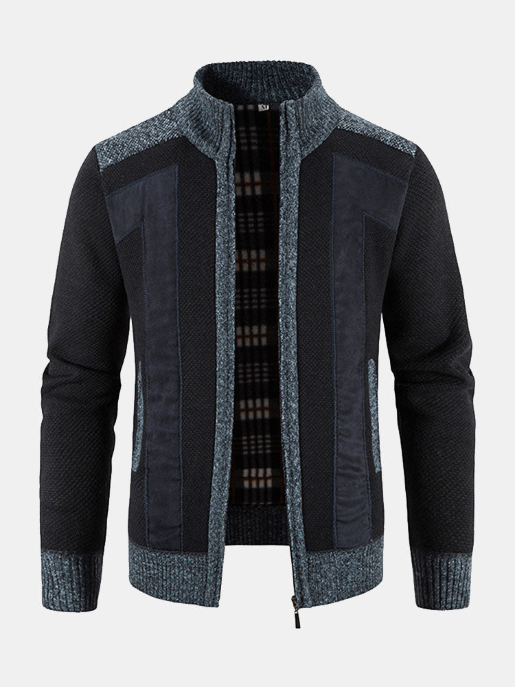 Camden | Zip Up Faux Suede Patchwork Sweater