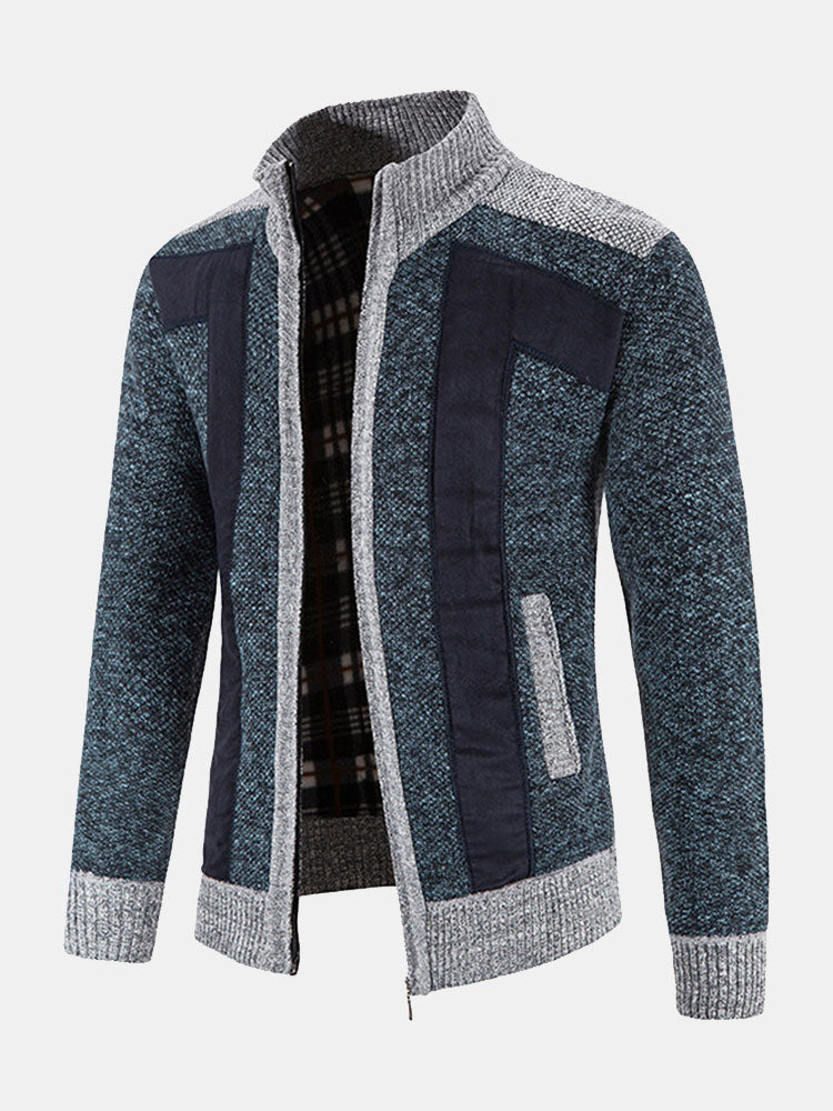 Camden | Zip Up Faux Suede Patchwork Sweater