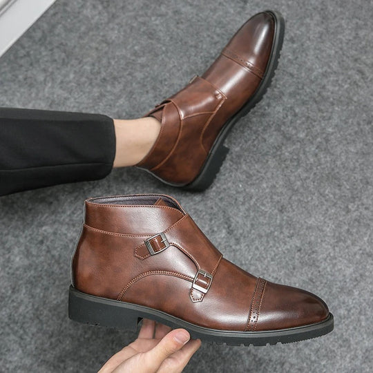 Darell | Leather Double-monk Strap Boots