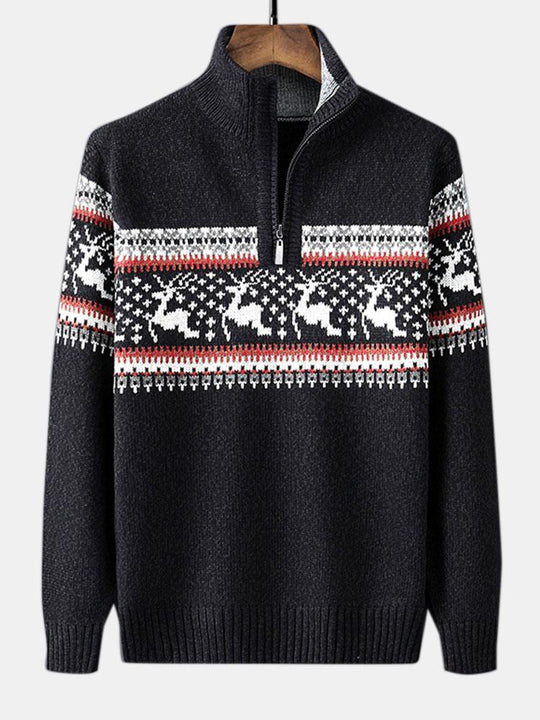 Cleo | Christmas Moose Print Half Zip Jumper